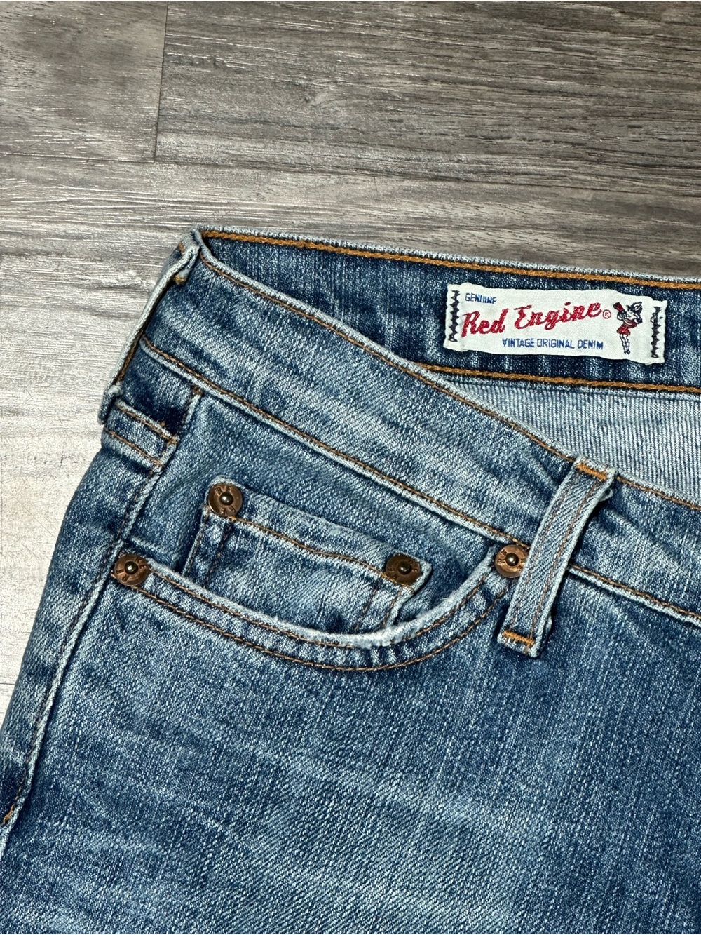 RED ENGINE Vintage Original Denim Whiskered 5 Pocket Low Rise Cropped Jeans 29 - Picture 3 of 11